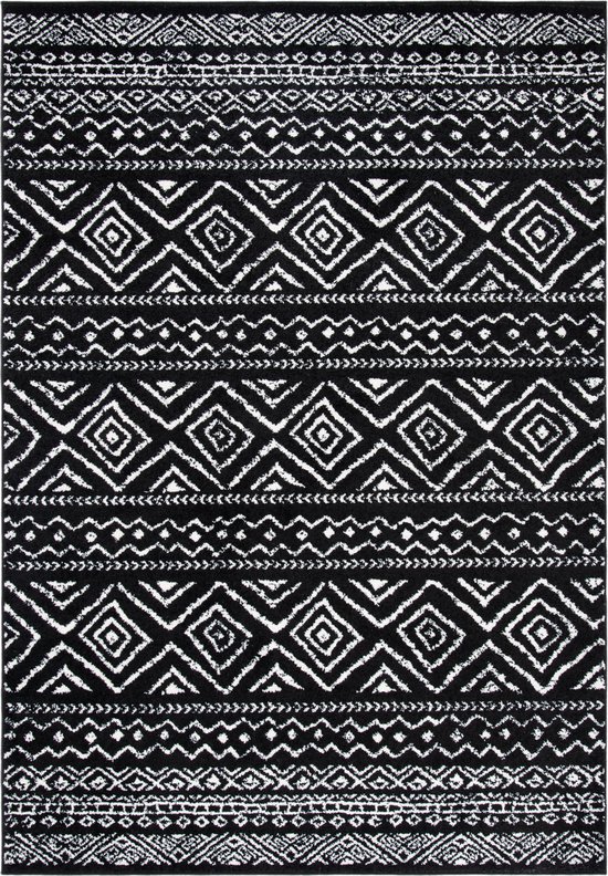 Safavieh Boho Chic Indoor Geweven Vloerkleed, Tulum Collectie, TUL267, in Zwart & Ivoor, 160 X 229 cm