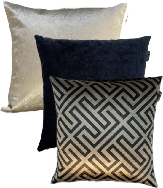 Zippi Design Gold & Black sierkussen set Luxury - kleur goud met zwart (size: 45cm-45cm)
