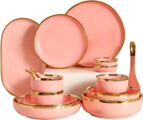 IRSA HOME TOKYO Serviesset porselein (22 delig) 6 personen - Roze - Kersttafelen