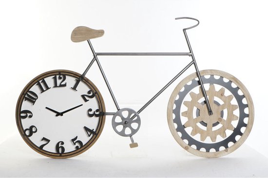 Muurklok DKD Home Decor 108 x 6,4 x 63,5 cm Natuurlijk Zwart Fiets Metaal Hout MDF