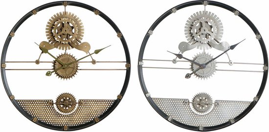Muurklok DKD Home Decor Zilverkleurig Gouden Ijzer Versnellingen 60 x 5 x 60 cm (2 Stuks)