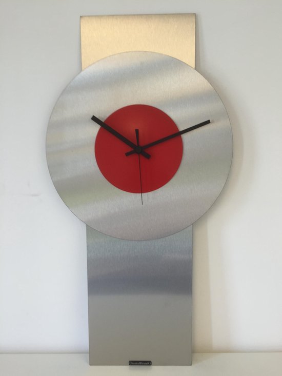 Wandklok RVS Pendulum Red-Black