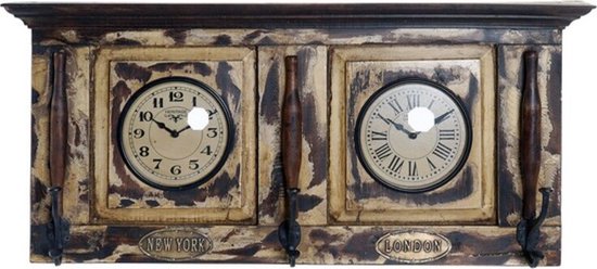 Muurklok DKD Home Decor London Teakboom (81 x 15 x 37 cm)