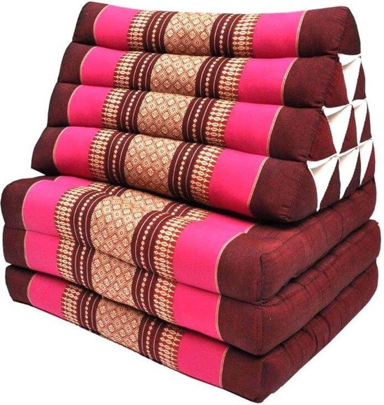 Driehoekskussen – Moon Kwan Kussen - Thais Kussen –  Vloerkussen – Thais matras - 3 fold standaard met 10 rollen  - Driehoekskussen Thai – Roze
