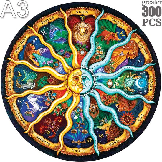 Houten Sterrenbeelden Puzzel - A3 - 300 Stuks - Uniek - Mysterie - Sterrenbeeld - Kleurrijk - Voor Volwassenen en Kinderen - Interactief Spel - Gezamenlijke Activiteit - Cadeau Tip