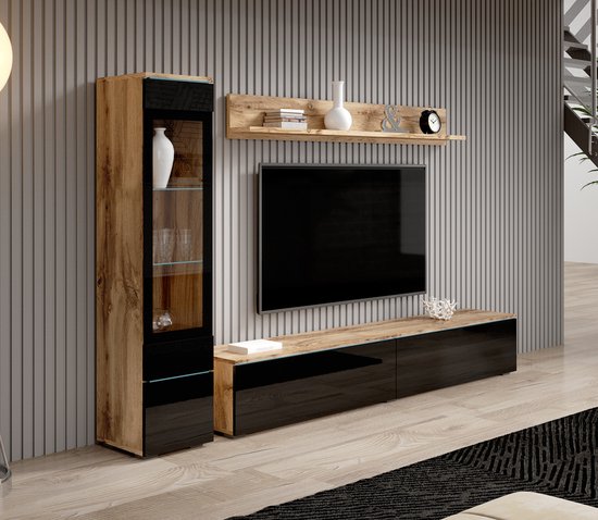 Meubella - Wandmeubel Verity - Zwart - Eiken