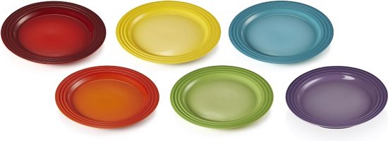Le Creuset 6 - Delige Ontbijtbordenset 22 cm Regenboog Kleuren