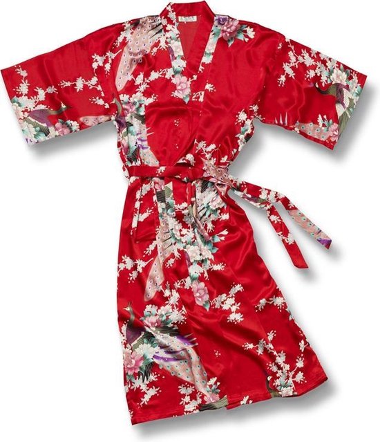 TA-HWA - Dames Kimono - Rood - met Pauwmotief - Maat S