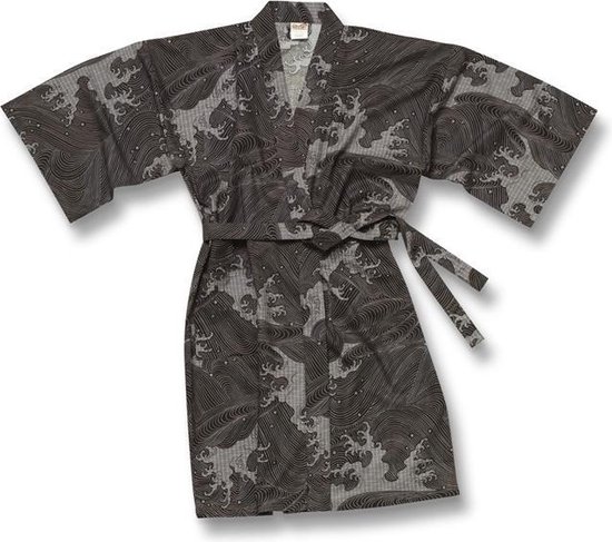 TA-HWA - Japanse Kimono - Korte Yukata - Hokusai - Zwart - One Size