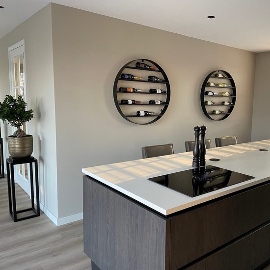 Design Wijnrek Rond Metaal Zwart, Hangend, Muur