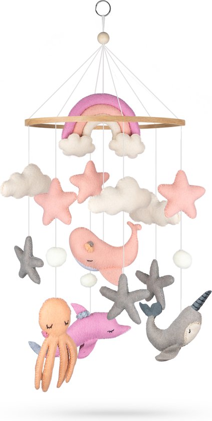 Wavy Dreams - Boxmobiel - Dieren Mobiel Babykamer - Mobiel Baby - Kraamcadeau - Baby Cadeau Meisje - Baby Mobiel - Pink Dolphin