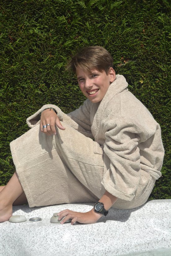 ARTG® Robezz - Badjas Sjaalkraag - 100% Badstof Katoen - Beige - Sand - Maat XXS