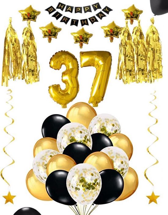 37 jaar verjaardag feest pakket Versiering Ballonnen voor feest 37 jaar. Ballonnen slingers sterren opblaasbare cijfers 37