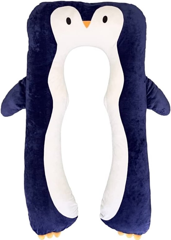 Zijslaper kussen kinderen pinguïn comfortkussen wonderkussen anti-stress ADHD kussen voor kinderen slaapkussen dier multifunctioneel kussen, katoen in diervorm groot knuffelkussen kind