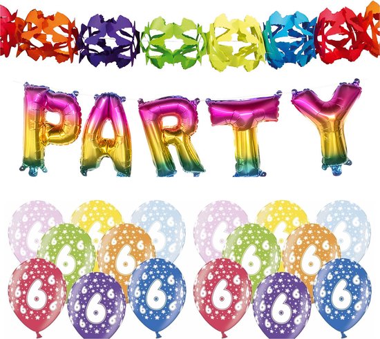 Partydeco - 6 jaar feestartikelen pakket slingers/ballonnen/letters