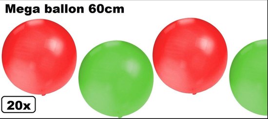 20x Mega Ballon 60 cm rood-groen - Thema feest carnaval party festival ballonnen