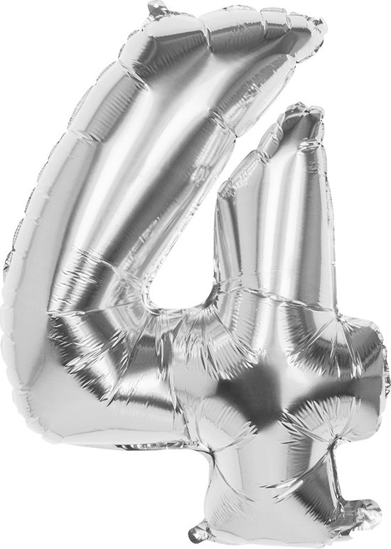 Boland - Folieballon '4' zilver (86 cm) 4 - Zilver - Cijfer ballon