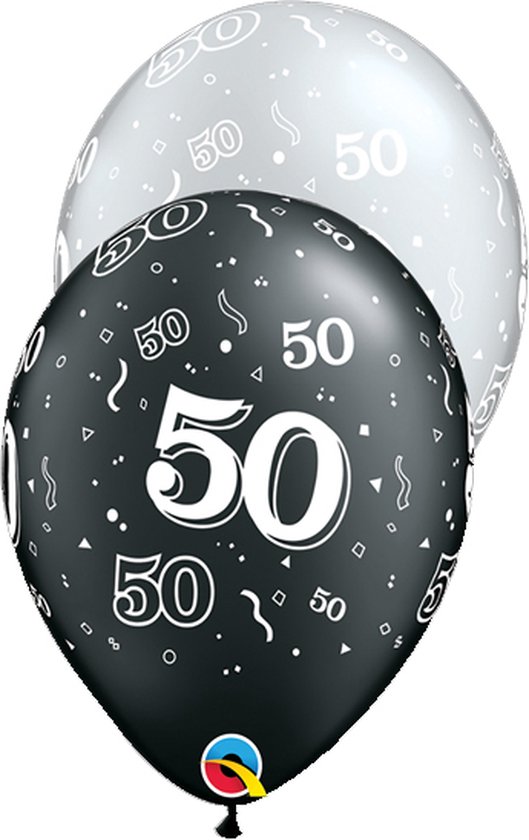 Qualatex - Ballonnen 50 Jaar Zilver en Zwart 28 cm 25 stuks