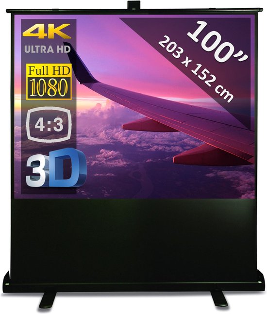 Vloerscherm 100" (254 cm) - 203 x 152 cm - 4:3 - Floor Pull Up - draagbaar/mobiel - beamer scherm