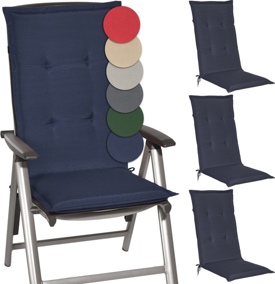 Beautissu Loft HL – Set van 4 Tuinkussens hoge Rug 120x50x6 cm Kussen Donkerblauw Tuinstoelkussens Zitkussen Tuinstoel