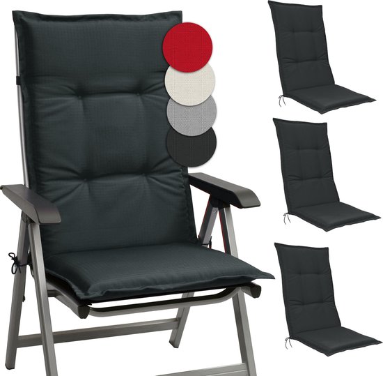 Beautissu Base HL – Set van 4 Tuinstoelkussens Hoge Rug 120x50x6 cm Grafiet Grijs Kussen voor Tuinstoelen Zitkussen