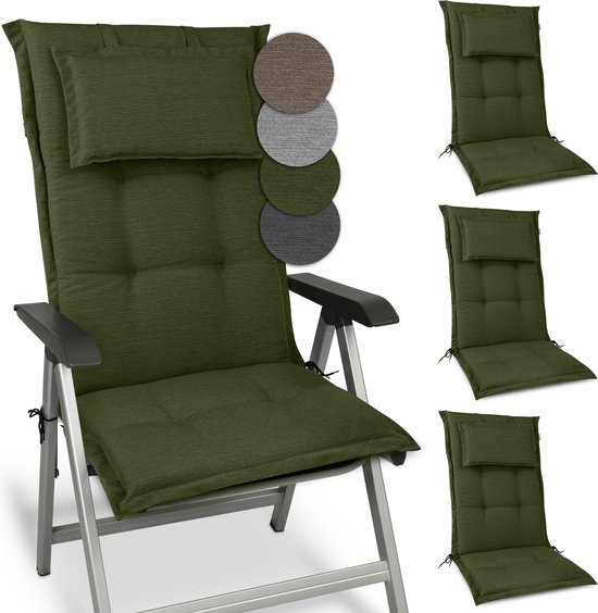 Beautissu HighLux HL – Set van 4 Tuinkussens Hoge Rug Kussen 120x52x7cm – Outdoor Zitkussen voor Tuinstoel Donkergroen