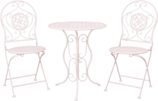 Clayre & Eef Bistroset Bistrotafel Bistrostoel 3-delig Ø 60x70 Wit Ijzer Balkonset
