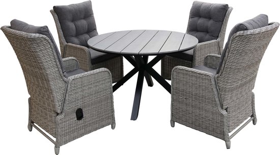 5-delige ronde tuinset | 4 Dublin verstelbare stoelen (MG) | ⌀120cm Cyprus tuintafel (Grey)