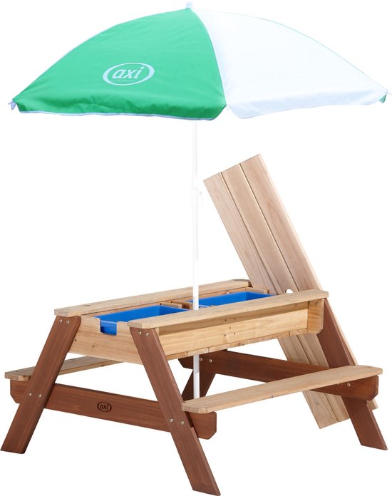 AXI Nick Zand & Water Picknicktafel (2 bankjes) met Parasol - Deluxe - Picknick tafel voor kinderen van hout