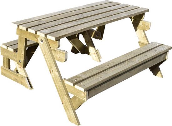 Picknicktafel en Bank - 2 in 1 inklapbare picknicktafel - Vuren hout 2-4 personen - Compleet gemonteerd afgeleverd!