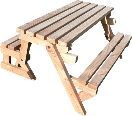 Picknicktafel en Bank - 2in1 inklapbare picknicktafel - Douglas hout 2-4 personen - Compleet gemonteerd afgeleverd!