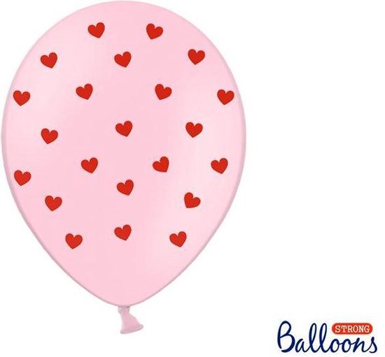 Partydeco - Ballonnen Roze met hartjes, 50 stuks
