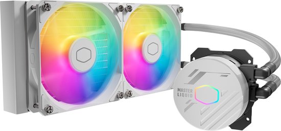 Cooler Master MasterLiquid 240L Core ARGB waterkoeler - Wit - 2 x 120 mm RGB fans, 240 mm radiator, Intel: LGA1700 / 1200 / 115X / 2066 /2011-3 AMD: AM5 / AM4 / AM3(+) / AM2(+)