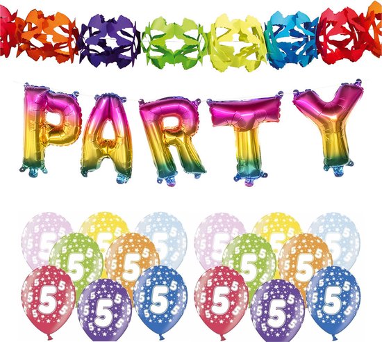 Partydeco - 5 jaar feestartikelen pakket slingers/ballonnen/letters