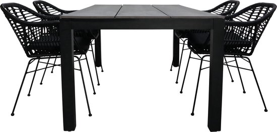 5-delige tuinset | 4 Oslo dining tuinstoelen (Black) | 160cm Cyprus tuintafel (Grey)