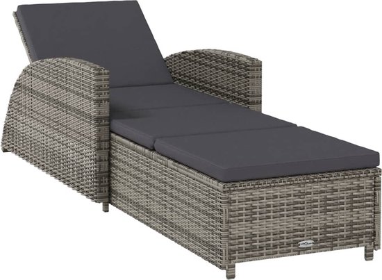 vidaXL-Ligbed-met-donkergrijs-kussen-poly-rattan-grijs