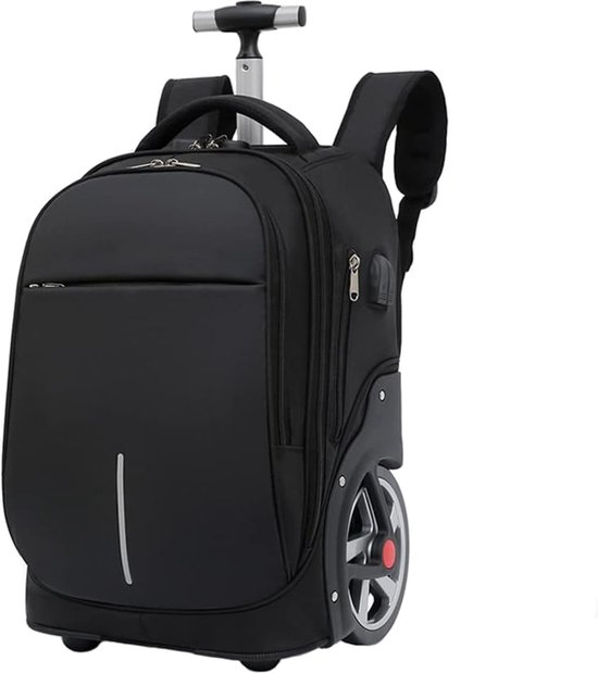 CL CHLIN® Zwart - Trolley antidiefstal Rugtas voor Tiener jongen en meisjes. ideaal voor brugklassers die zware boeken - waterdichte rugzak, schooltas - - Ruim en Georganiseerde Rugzak - schooltas - schoolrugzak - Tas met wielen en slot.