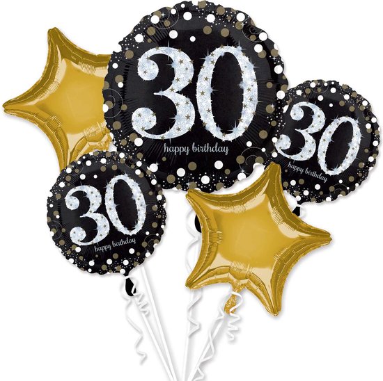 Amscan Folieballonnen Sparkling Birthday 30 Zwart/goud 5-delig