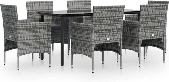 vidaXL-7-delige-Tuinset-met-kussens-grijs-en-zwart