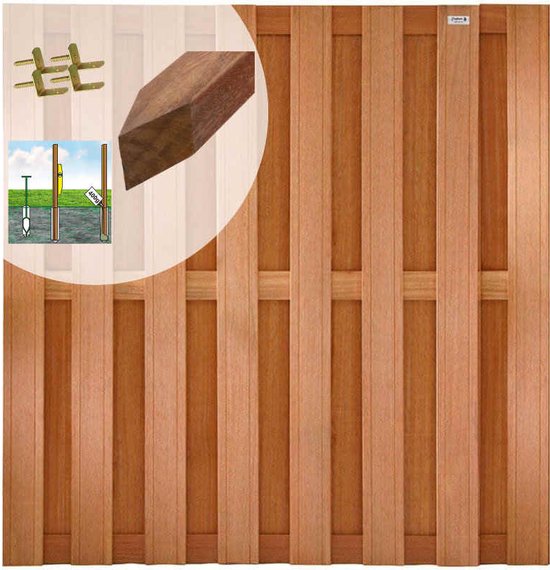 Schutting set hardhout Keruing Timber recht 15L rvs v-groef (7,63 meter)