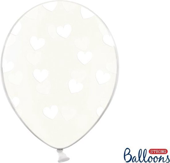 Partydeco - Ballonnen clear hartjes wit 50 stuks