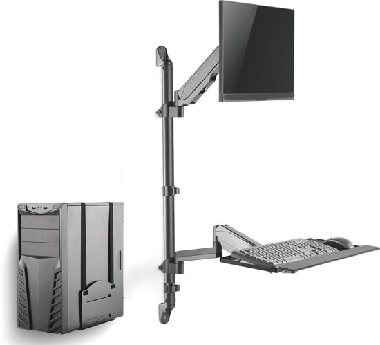Zit sta werkplek wandmontage - monitorbeugel toetsenbord muurbeugel - werkstation
