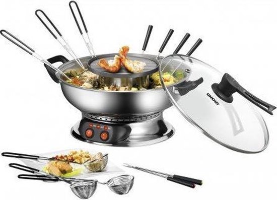 Unold 48746 Asia Fondue - Elektrische Fonduepan - 6 Fonduevorkjes - RVS