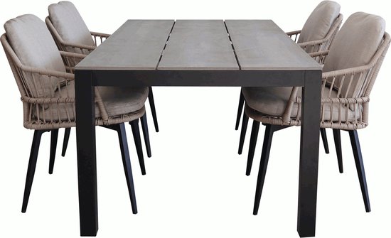5-delige tuinset | 4 Isabel stoelen (Sand) | 160cm Cyprus tuintafel (Grey)