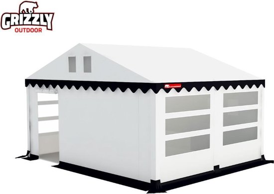 Grizzly Outdoor PVC Partytent 5x4 m met Grondframe Limited Edition Wit-Blauw