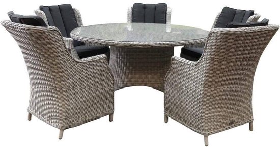 Riccione Darwin dining tuinset 150 cm rond 6-delig wit grijs