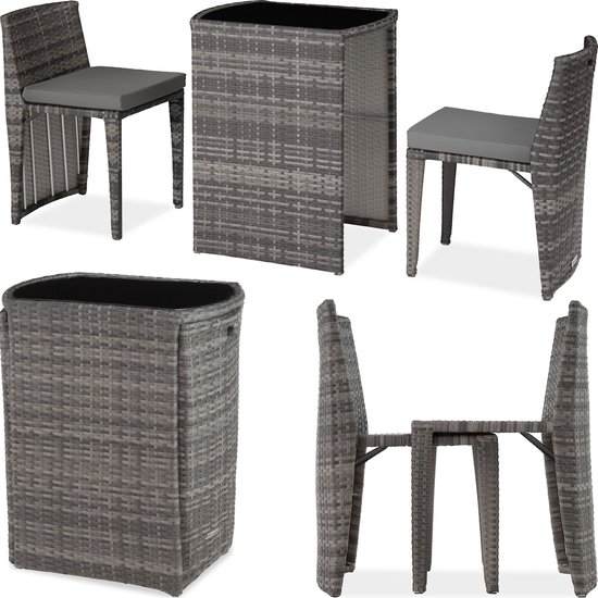 tectake wicker tuinset Bistroset - Hamburg - diverse kleuren - grijs – 404210