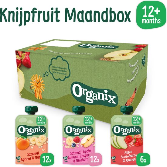Organix Knijpfruit Maandbox 12+ Maanden - 100% Biologisch - Fruit Knijpzakje Peuter - 30 Stuks
