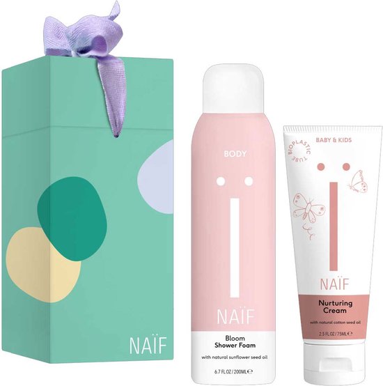 Naïf - Mini & Me Time Geschenkset - 2 Producten - Doucheschuim 200ml & Vette Crème 75ml - met Natuurlijke Ingrediënten - Cadeauverpakking