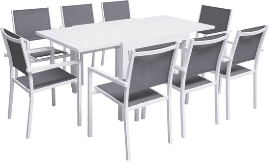 VENEZIA Uitschuifbare tuinset grijs textilene 90/180 - wit aluminium